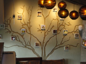 Carved clay tree finish, Nando's restaurant in Staines